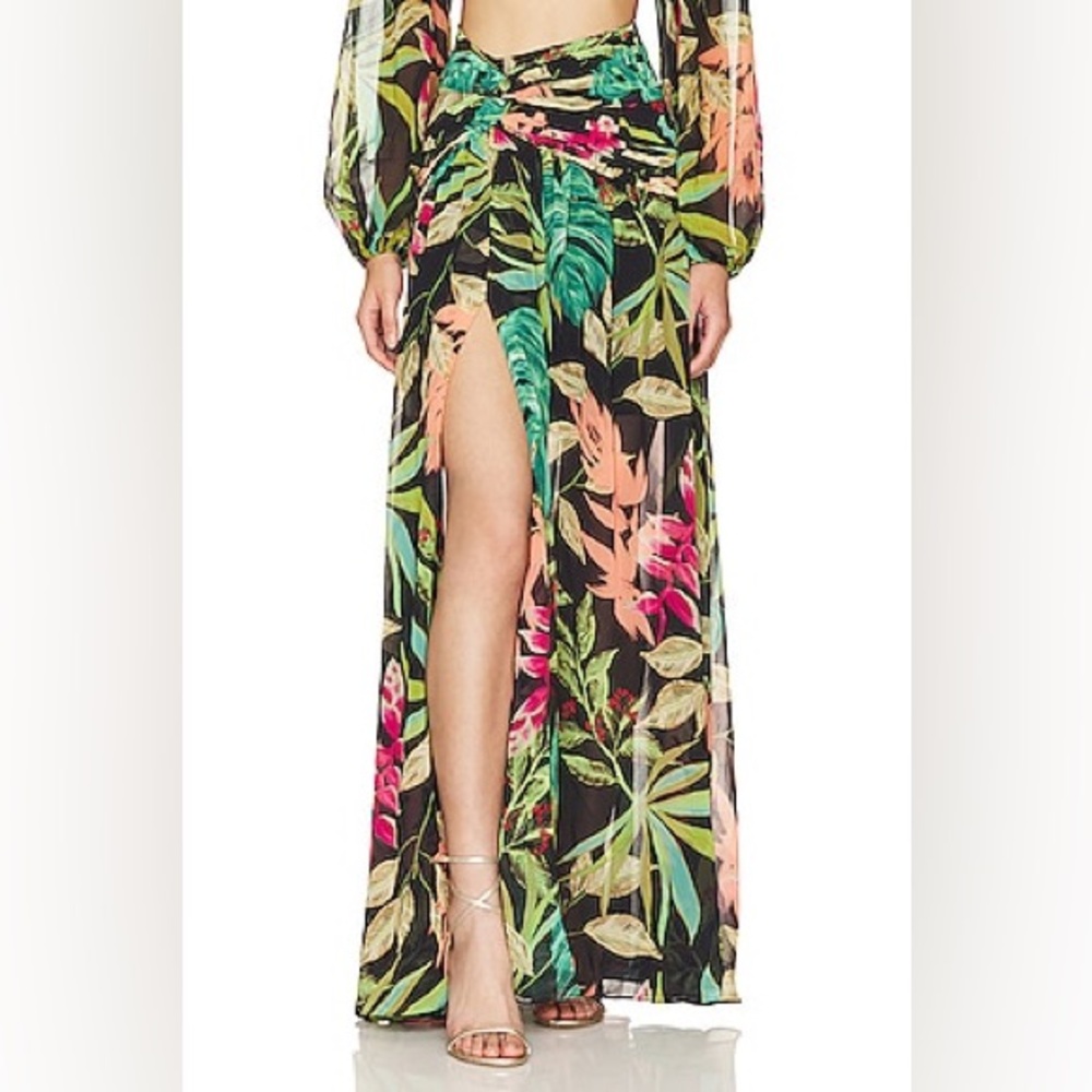 Like New PatBo Tropicalia Floral Slit Maxi Skirt